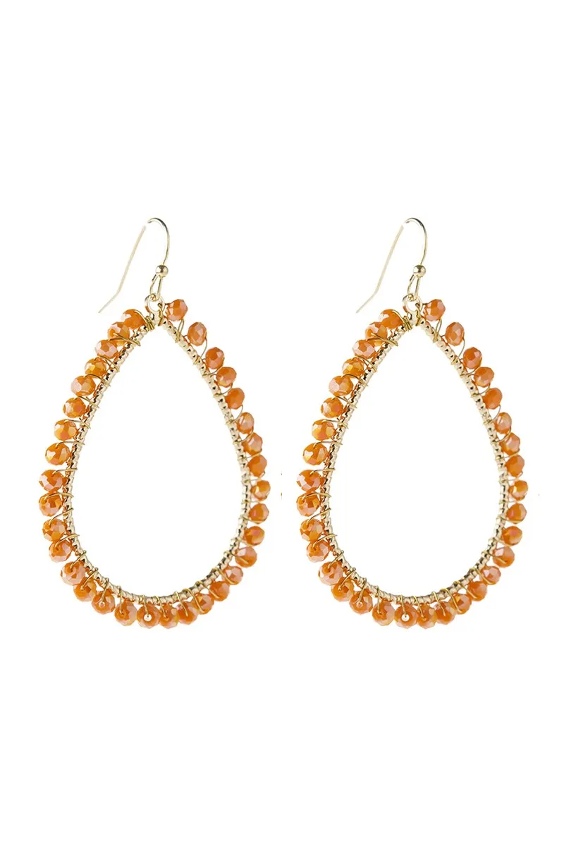 WIRE TEARDROP GLASS BEADS HOOK EARRINGS