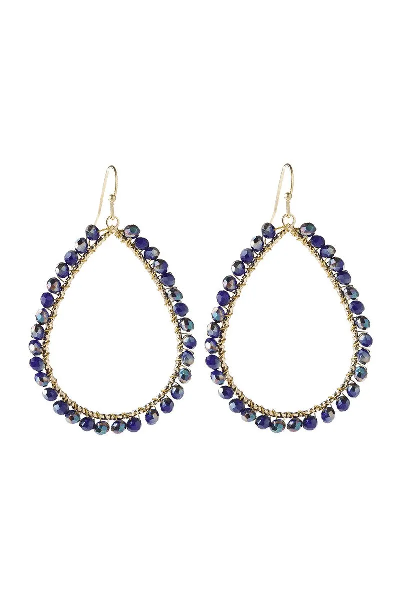 WIRE TEARDROP GLASS BEADS HOOK EARRINGS