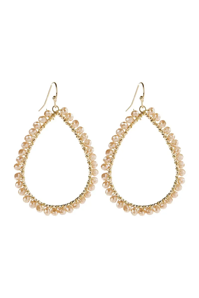 WIRE TEARDROP GLASS BEADS HOOK EARRINGS