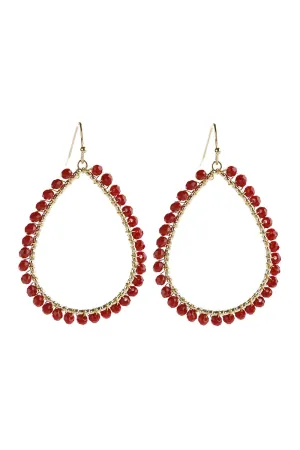 WIRE TEARDROP GLASS BEADS HOOK EARRINGS