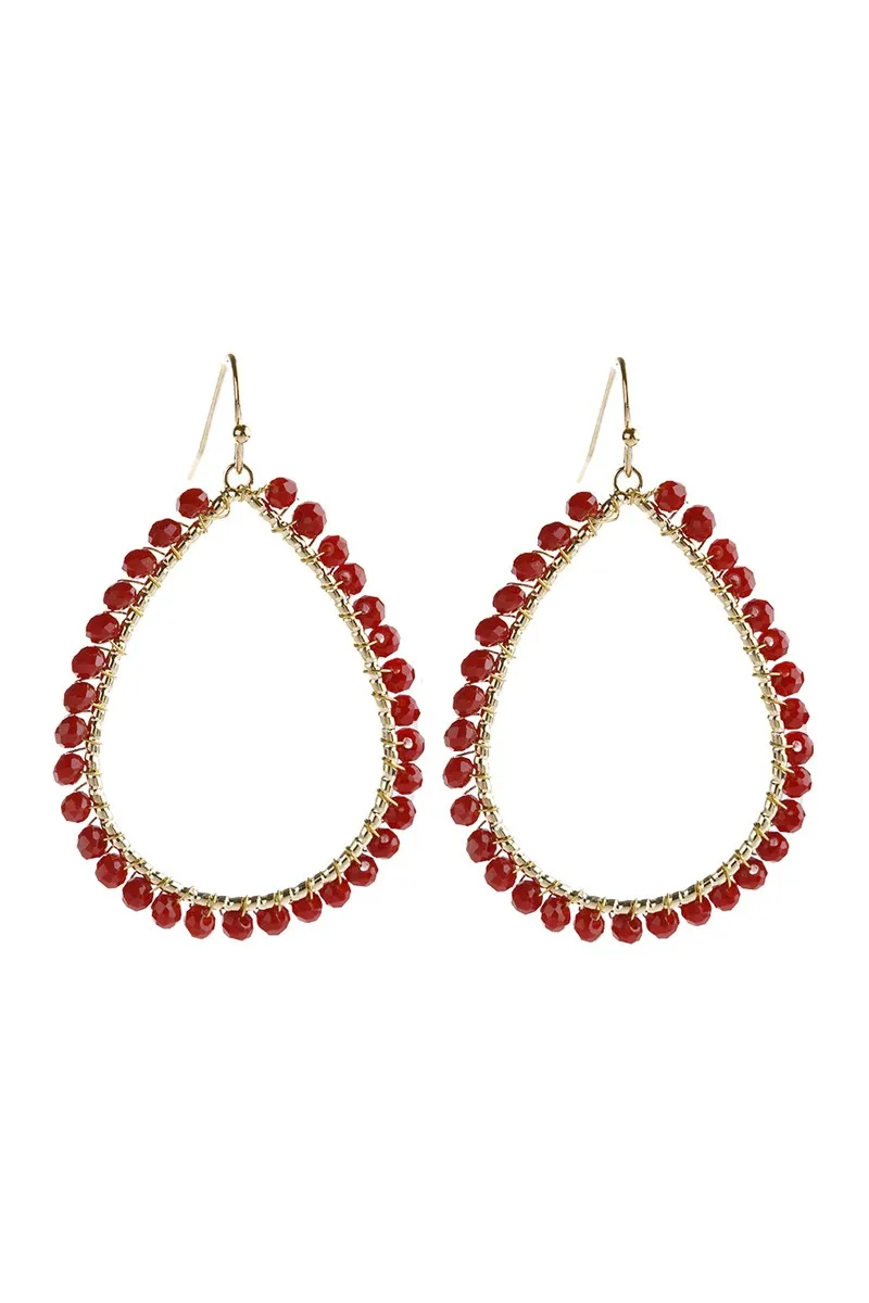 WIRE TEARDROP GLASS BEADS HOOK EARRINGS