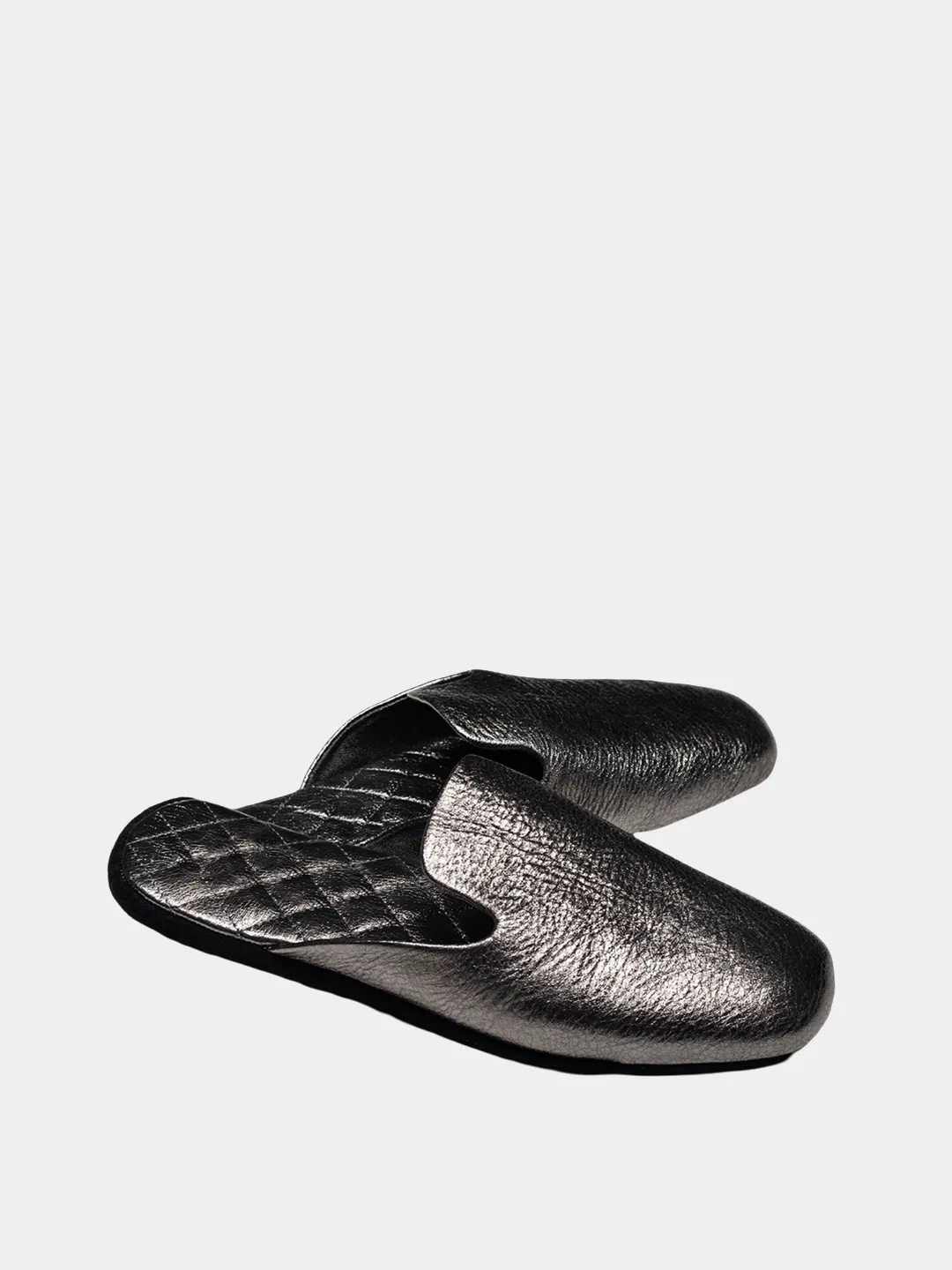 Women's silver travel slippers with case Model 1113 Suede Leather