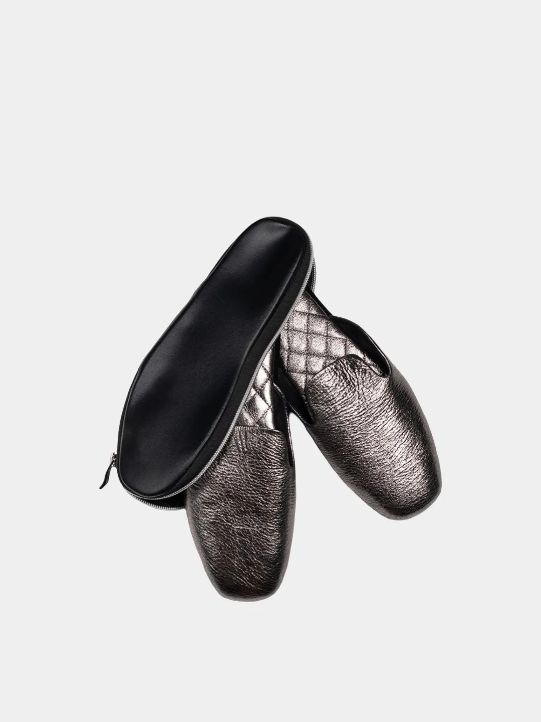 Women's silver travel slippers with case Model 1113 Suede Leather