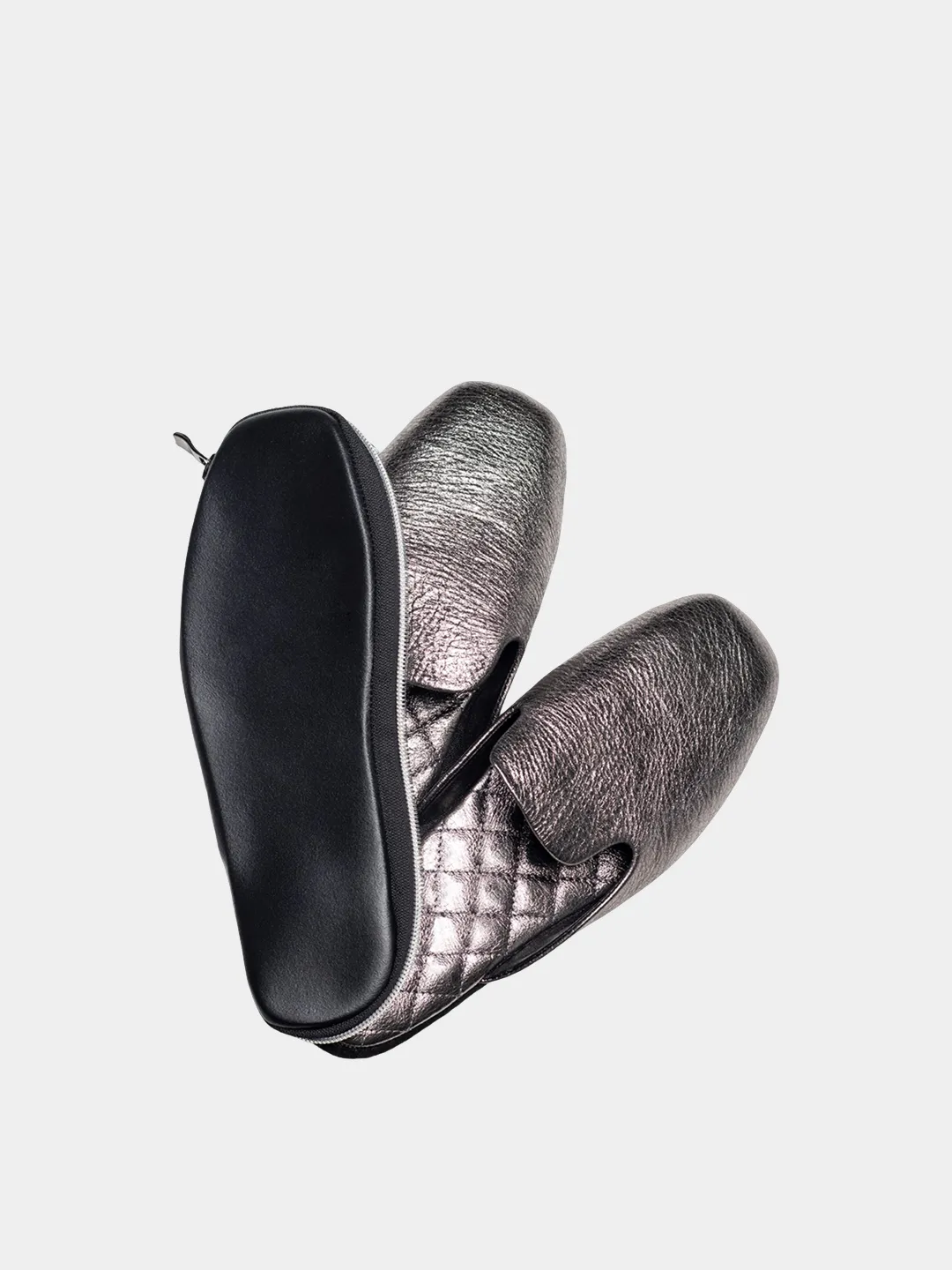 Women's silver travel slippers with case Model 1113 Suede Leather