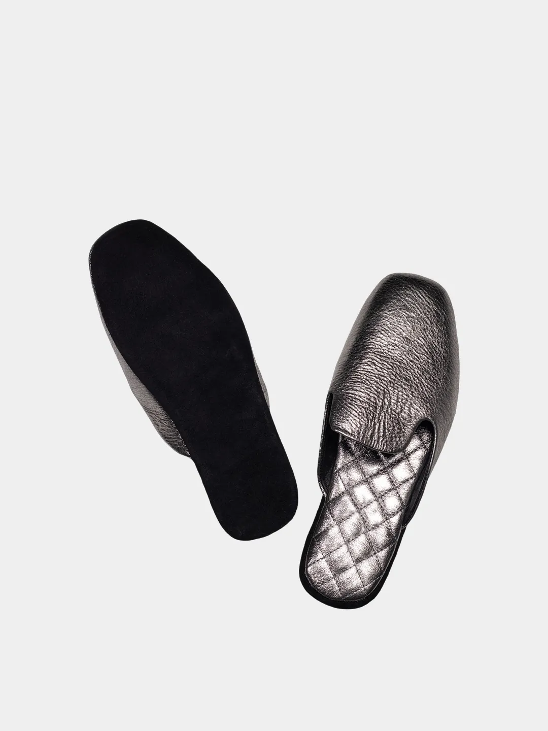 Women's silver travel slippers with case Model 1113 Suede Leather