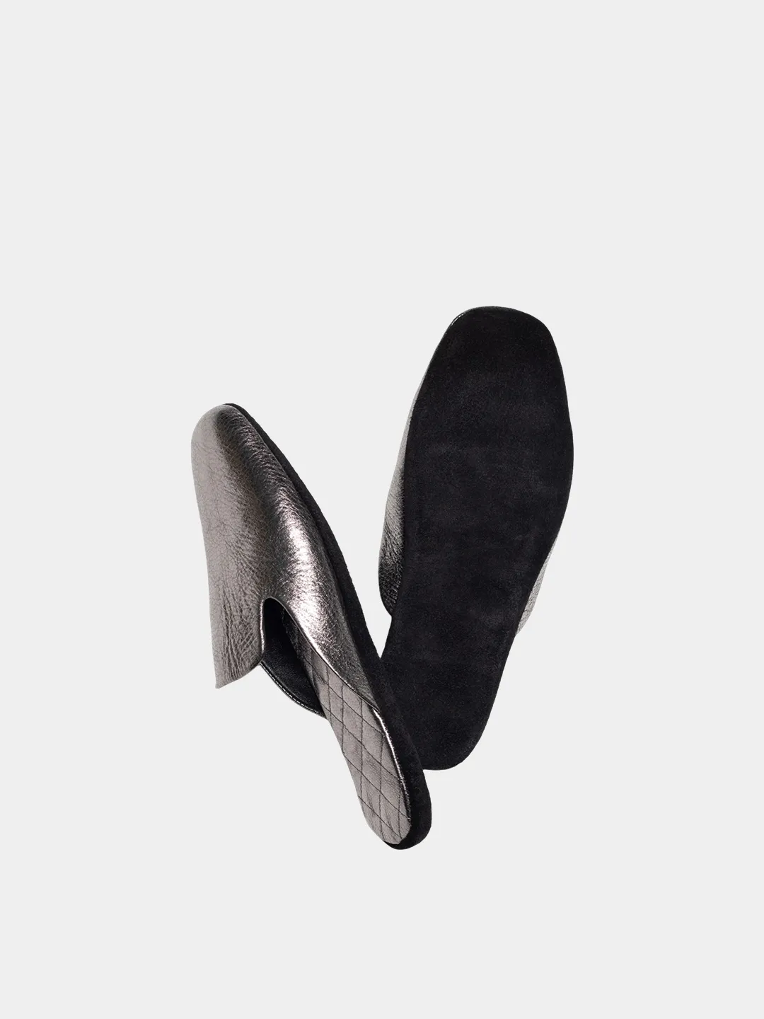 Women's silver travel slippers with case Model 1113 Suede Leather