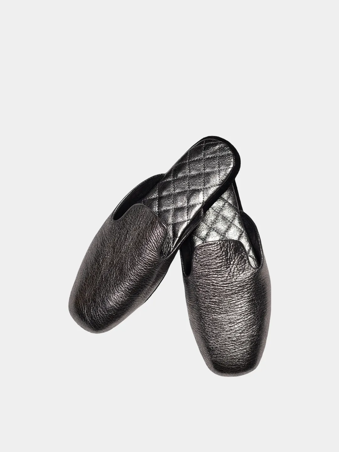 Women's silver travel slippers with case Model 1113 Suede Leather