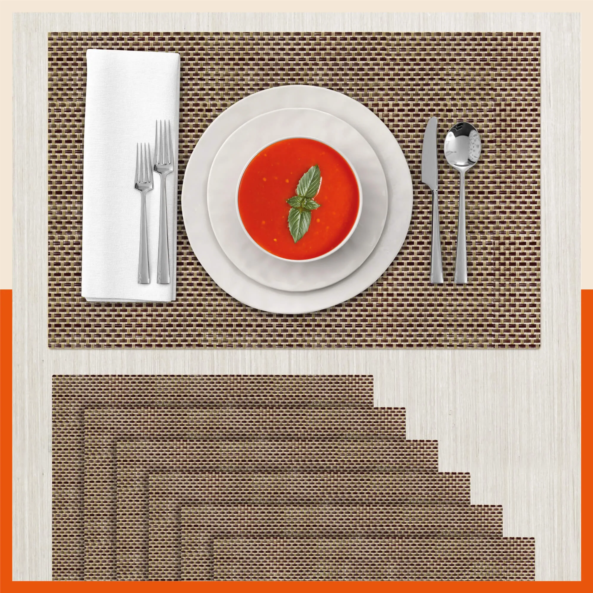 Woven PVC Table Mats / Placemats for Dining Table at Home (Owen - Set of 6)