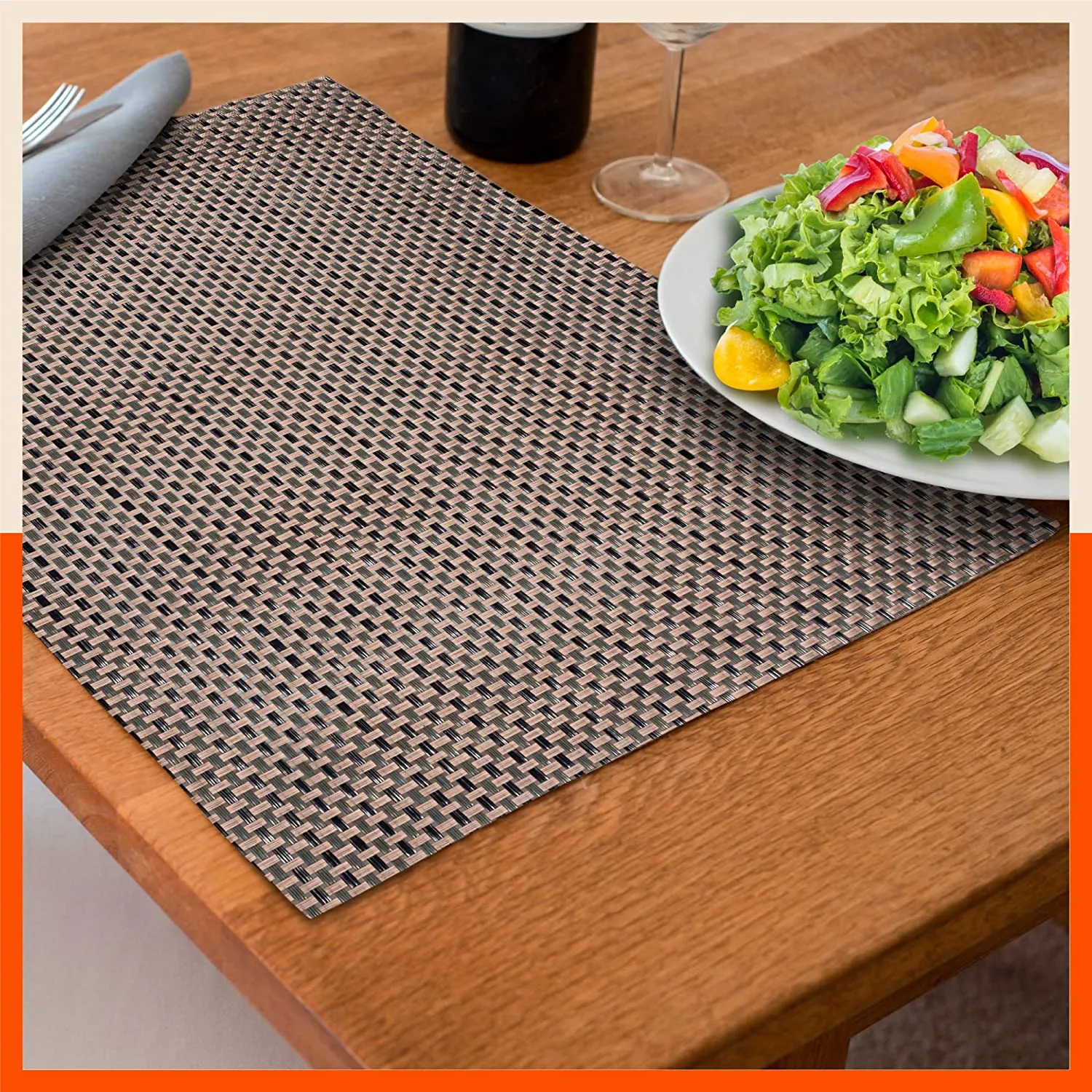 Woven PVC Table Mats / Placemats for Dining Table at Home (Owen - Set of 6)