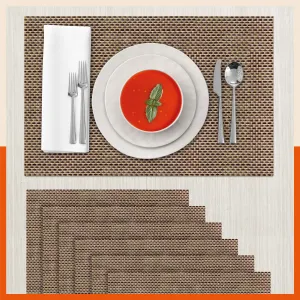Woven PVC Table Mats / Placemats for Dining Table at Home (Owen - Set of 6)