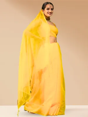 Yellow Sequin Cotton Saree With Blouse Fabric