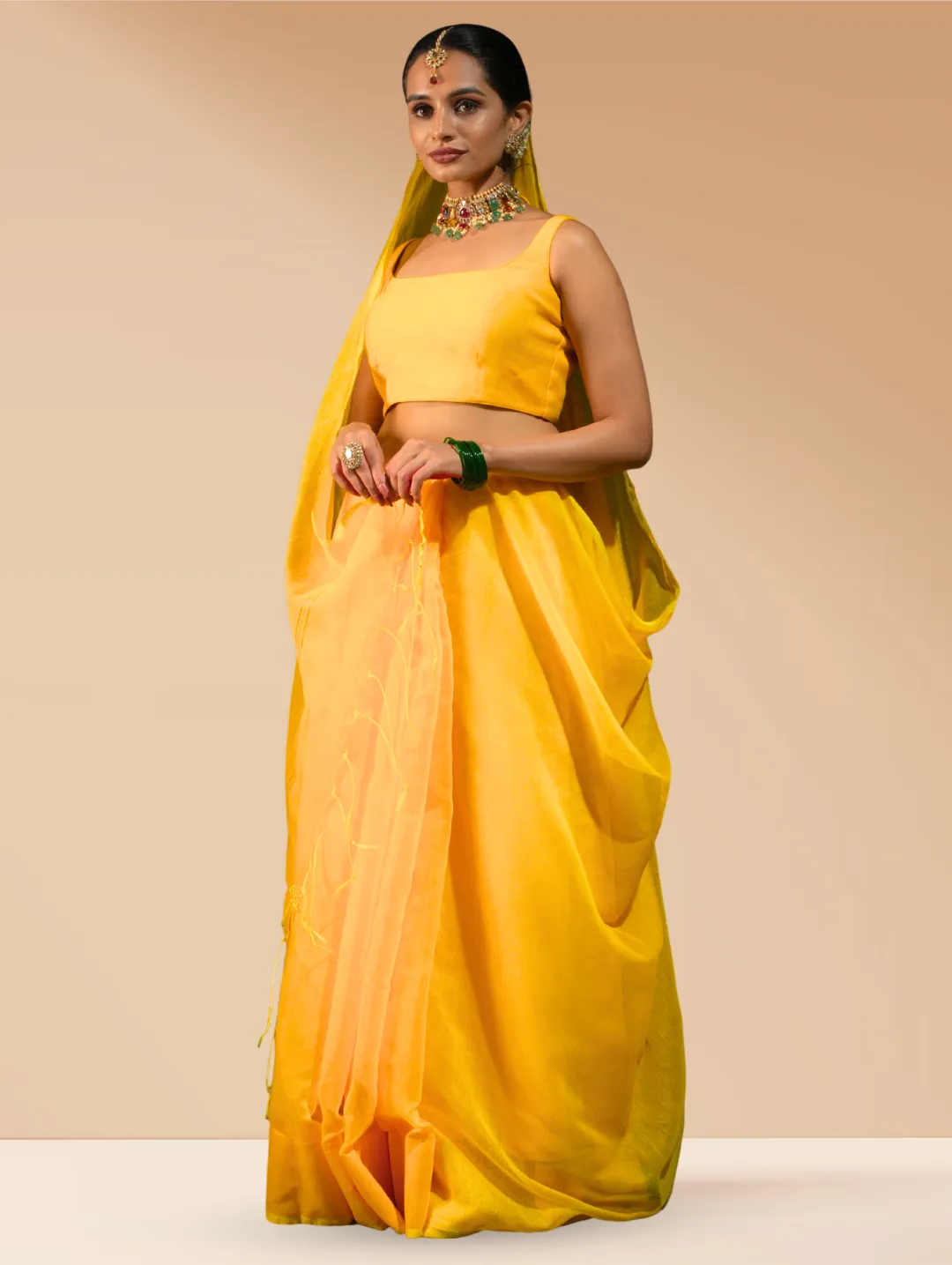 Yellow Sequin Cotton Saree With Blouse Fabric