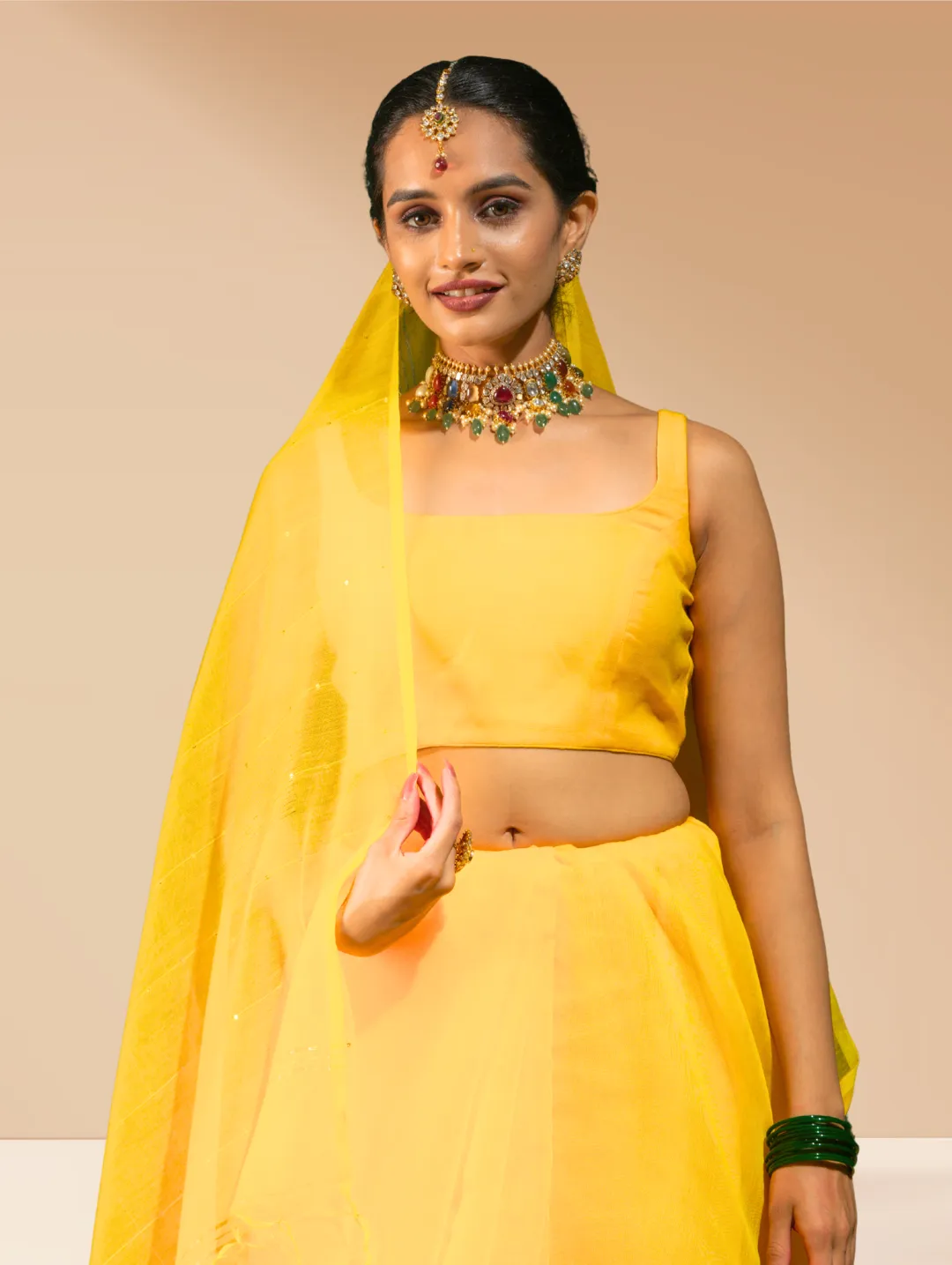 Yellow Sequin Cotton Saree With Blouse Fabric