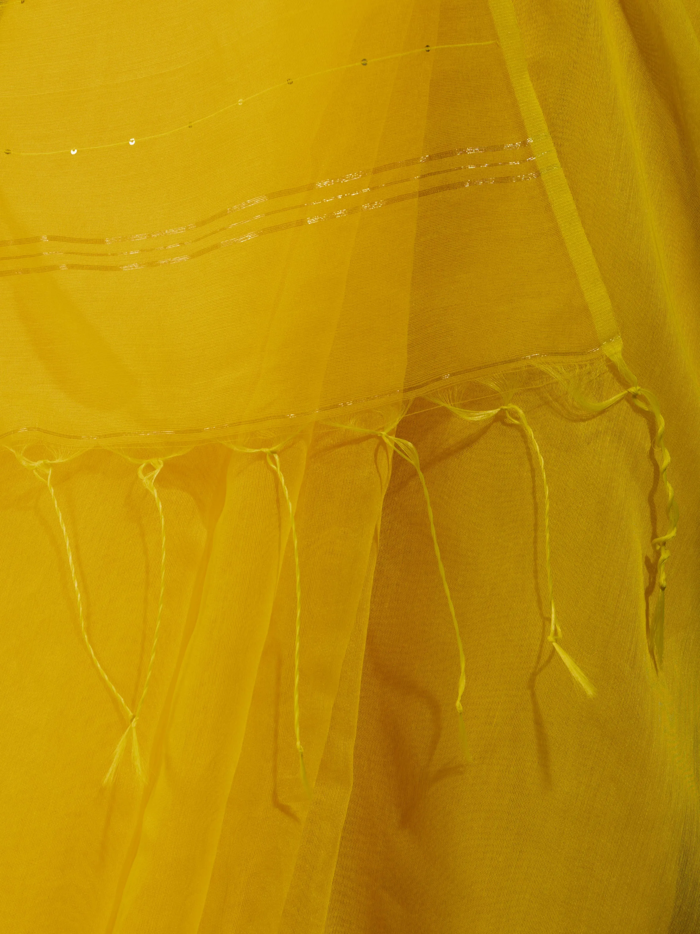 Yellow Sequin Cotton Saree With Blouse Fabric